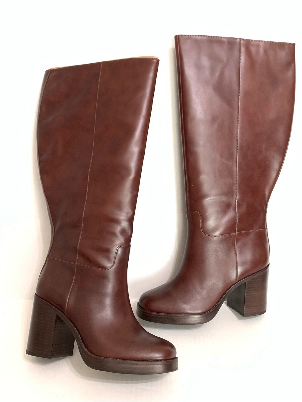 NWOT Vince Camuto Tall Leather Heeled Boots in Brown